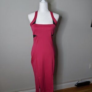 Boohoo Liz Mesh Insert Hot Pink Bodycon Midi Dress Size 8